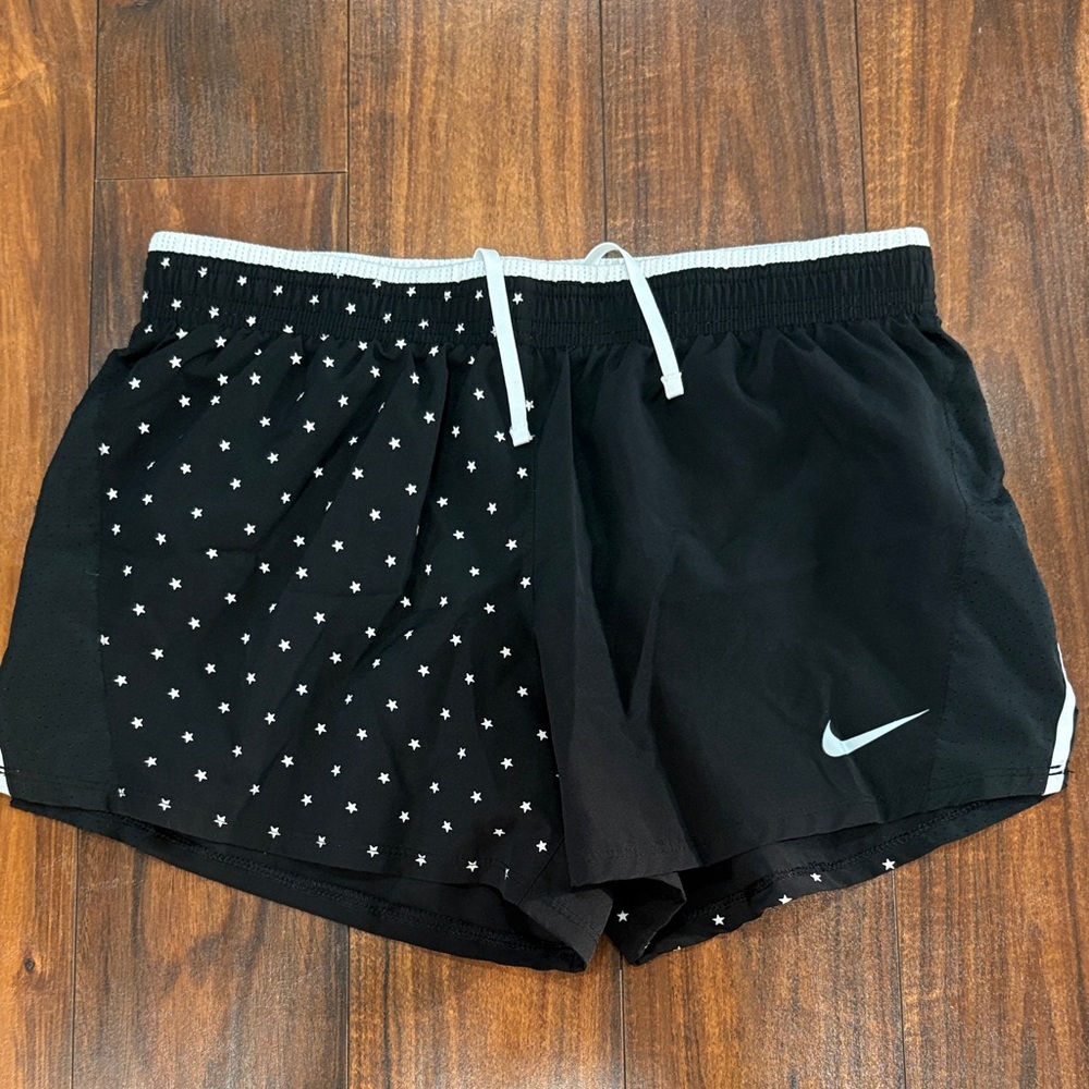 Nike Women’s Black Star-Print Athletic Shorts with White Trim